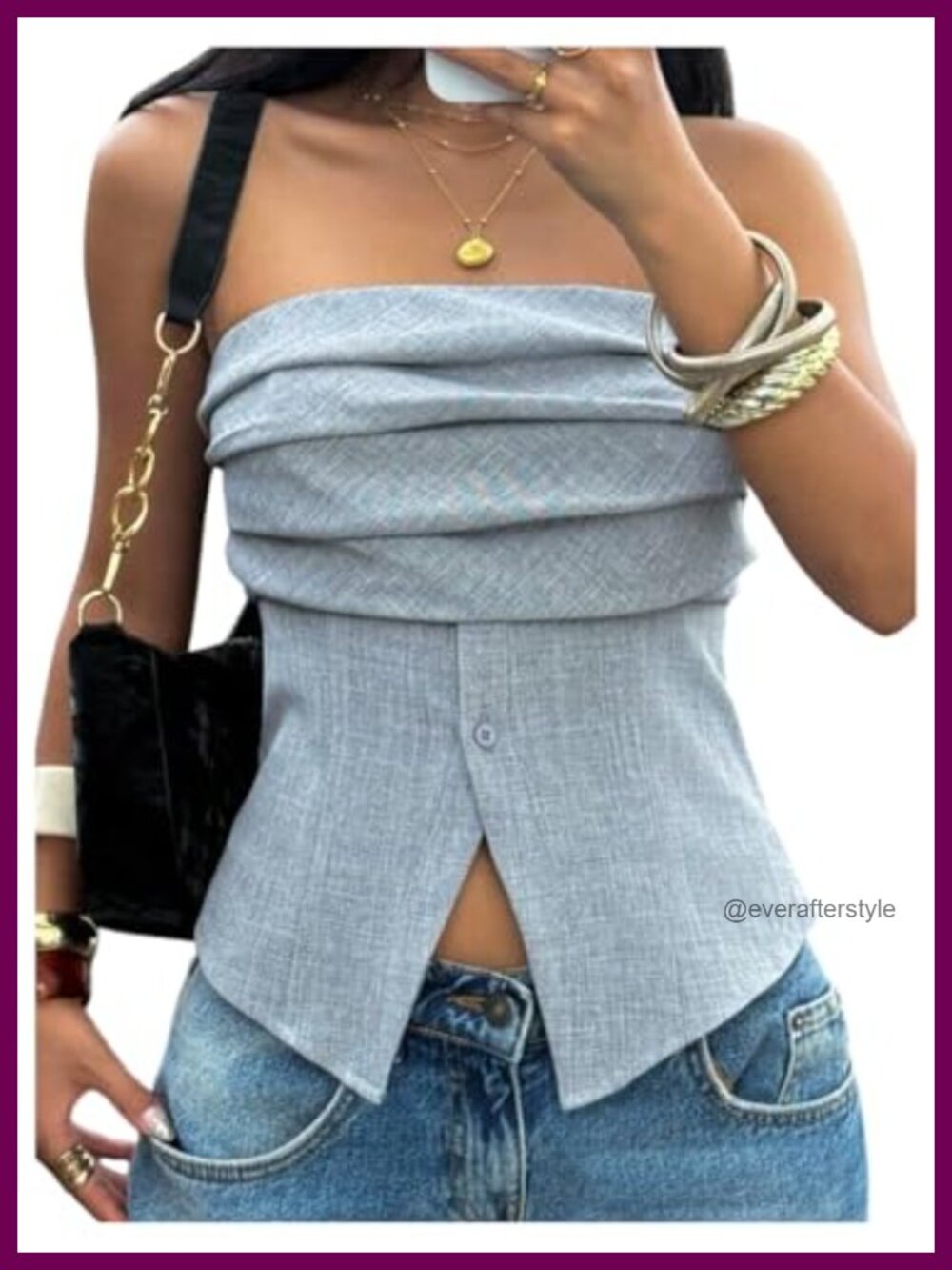 Women's Tube Top Strapless Ruched Split Y2K Crop Top